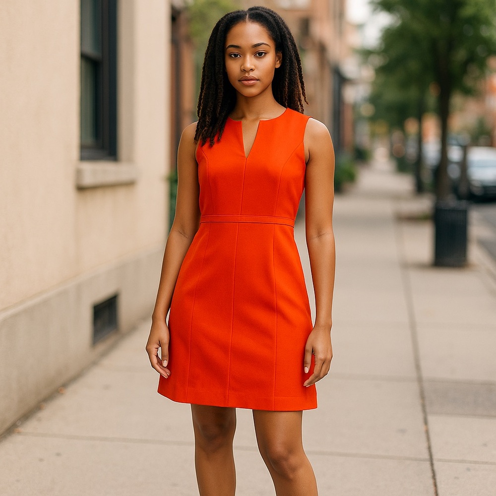 DIANE VON FURSTENBERG Orange Sleeveless A-Line Empire Waist Dress S